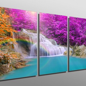Metal Prints - Cascading Forest Waterfall - 3 Panel split, Triptych - Metal wall art on HD aluminum prints for wall decor & interior design