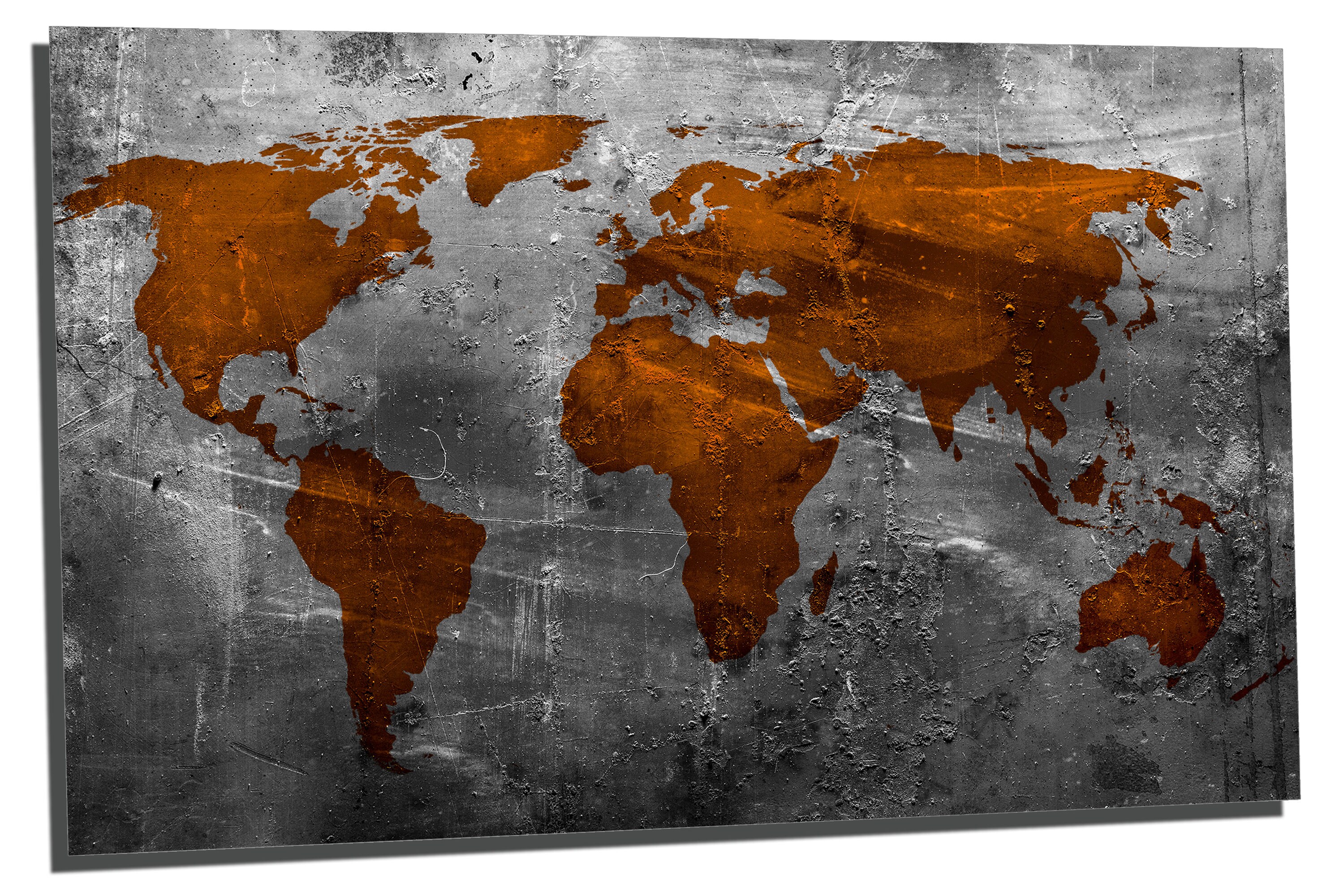 Metal Prints - Abstract Russet World Map - 3 Panel Split, Triptych ...