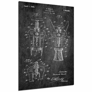 Metal Print - Cork Extractor Blueprint Patent Wall Art Print by D. Rosati - Room Decor home wall decor corkscrew - HD aluminum panels