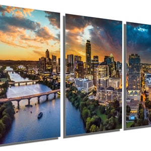 Metal Print - Austin Texas Wall Art skyline at sunset with beautiful skies, Austin TX scenery art - Metal wall art HD aluminum print decor