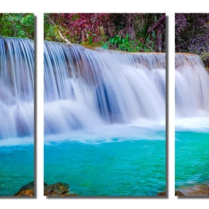 Metal Prints - Forest Waterfall Wall Art - 3 Panel split, Triptych - Metal HD aluminum prints for home decor, wall decor & interior design image 2