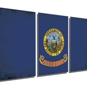 Metal Prints - Idaho State Flag rustic Grunge - 3 Panel split, Triptych - Metal wall art. HD aluminum prints home wall decor, home decor