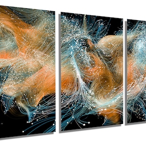 Metal Print - Abstract Particle Wave Wall Art Orange, Magic sparkle trail of swirl lines - Metal HD aluminum panels home office wall decor