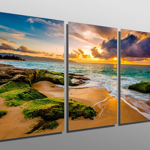 Metal Prints Sunrise Over Beach in Cancun 3 Panel Split - Etsy