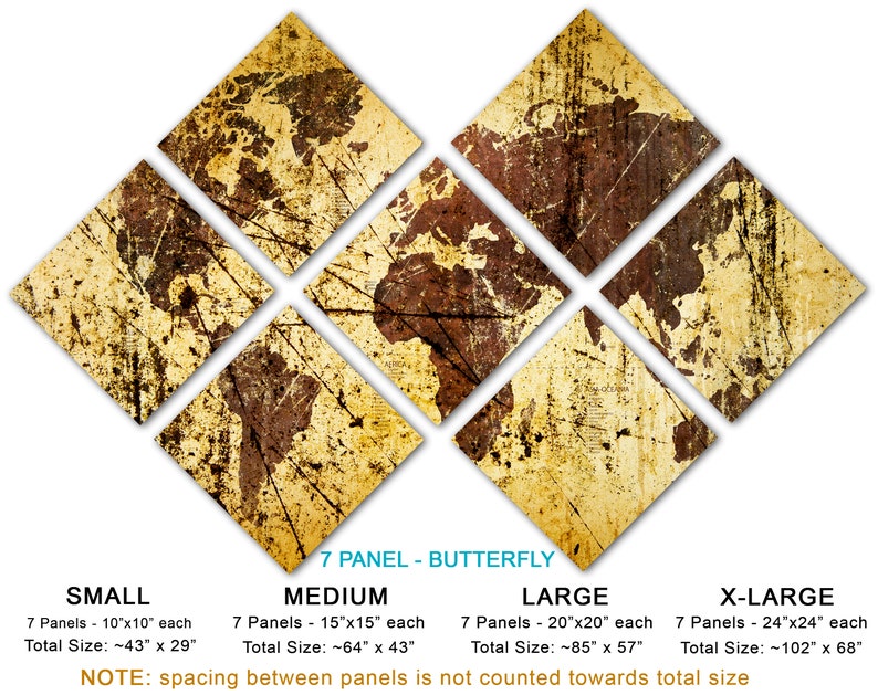 Metal Prints - Abstract Kobicha World Map - 3 Panel Split (triptych ...