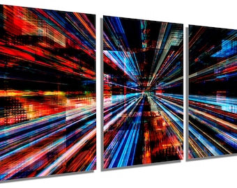 Metal Print - Futuristic Digital Light Vortex Wall Art , Digital Art, Technology Lights  Metal HD aluminum multi panel home wall decor art