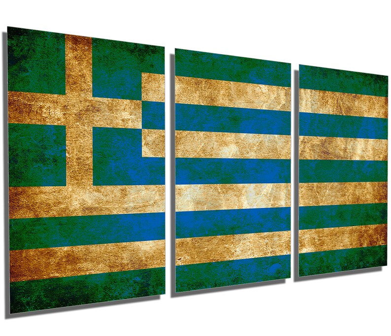Metal wall art Triptych 3 Panel split HD aluminum prints for home decor /& interior design Greece Flag Rustic Grunge Metal Prints