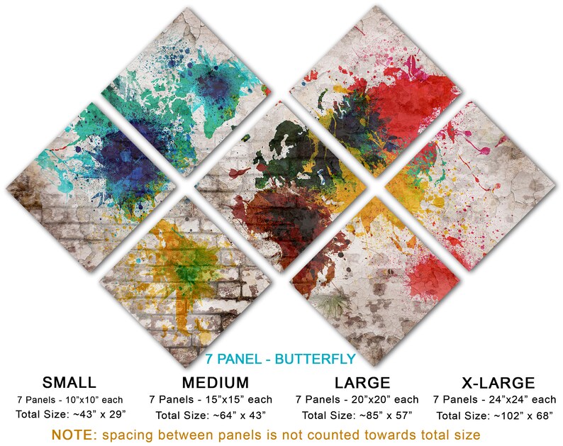 Metal Prints - Brick Wall Colorful World Map - 3 Panel Split, Triptych ...