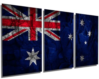 Metal Prints - Australia Flag Stone Effect - 3 Panel split, Triptych - Metal wall art. HD aluminum prints for home decor & interior design.