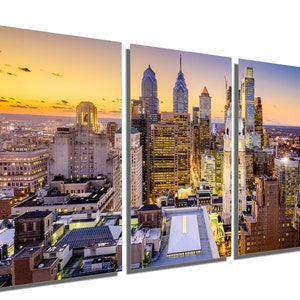 Metal Prints - Philadelphia Pennsylvania Skyline - 3 Panel split, Triptych Metal wall art. HD aluminum prints, wall decor, interior design