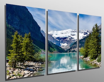 Metal Prints - Lake Louise, Rocky Mountain - 3 Panel split, Triptych - Metal wall art HD aluminum prints for wall decor & interior design.