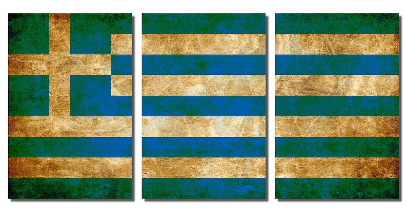 Metal wall art Triptych 3 Panel split HD aluminum prints for home decor /& interior design Greece Flag Rustic Grunge Metal Prints