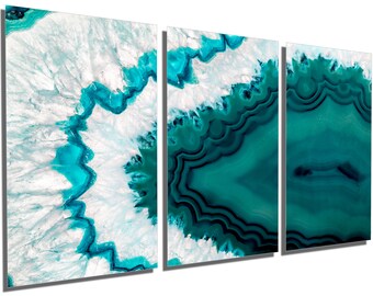Metal Print - Teal Geode Wall Art. Brazilian geode slice wall art geode print, agate slice, agate decor - Metal wall art HD aluminum print