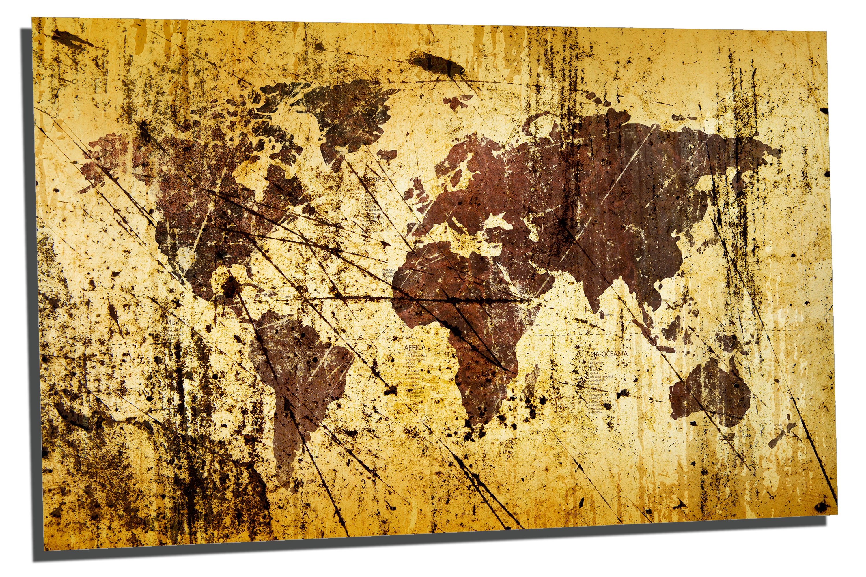 Metal Prints - Abstract Kobicha World Map - 3 Panel Split (triptych ...