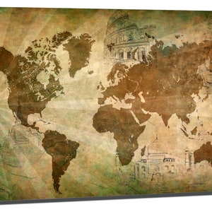 Metal Print - Landmark World Map - 3 Panel Split (triptych) - Metal ...