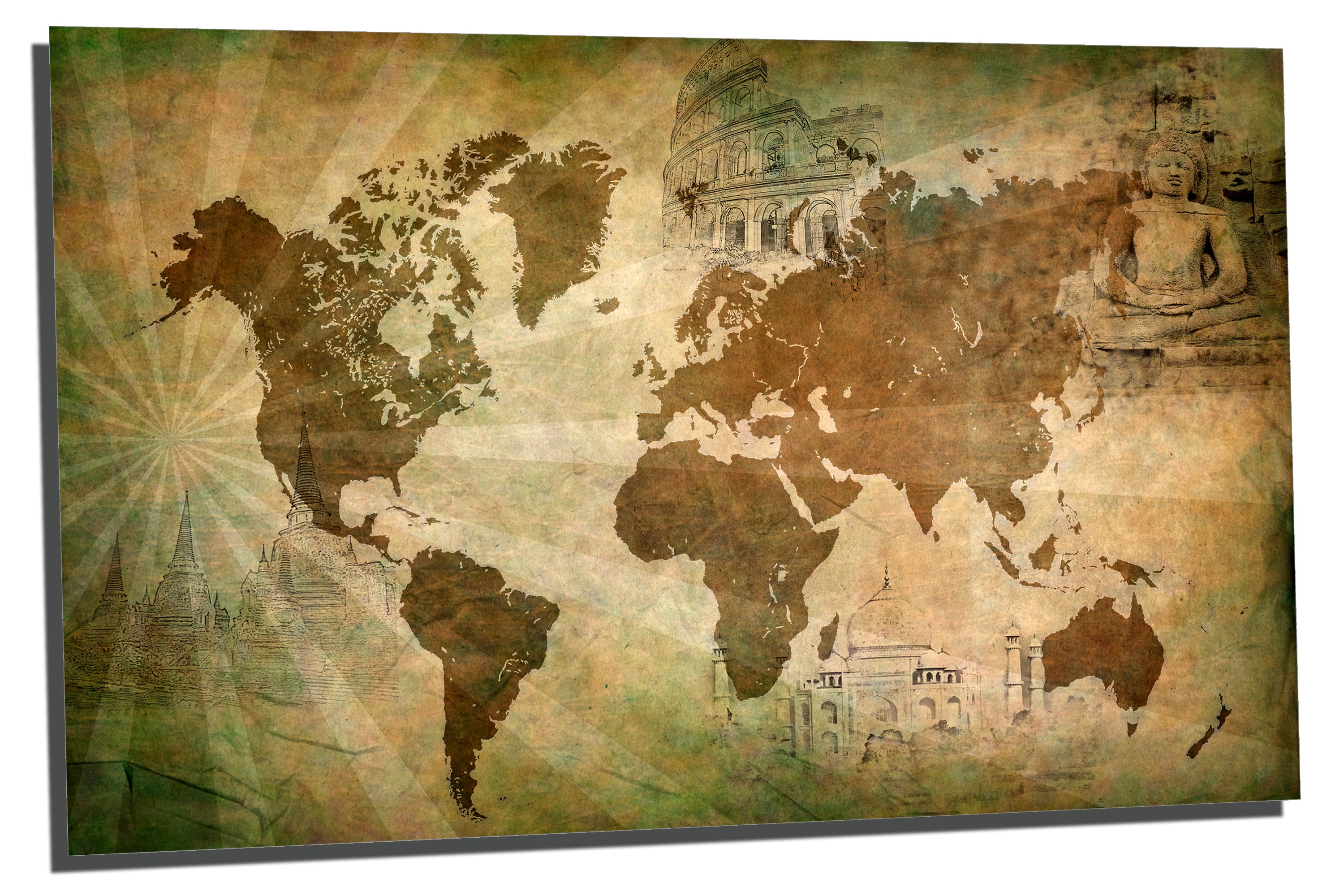 Metal Print - Landmark World Map - 3 Panel Split (triptych) - Metal ...