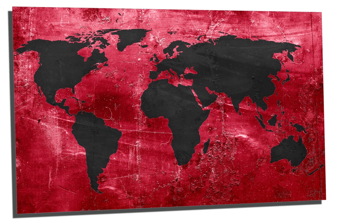 Metal Prints - Red and Black World Map - 3 Panel Split, Triptych ...
