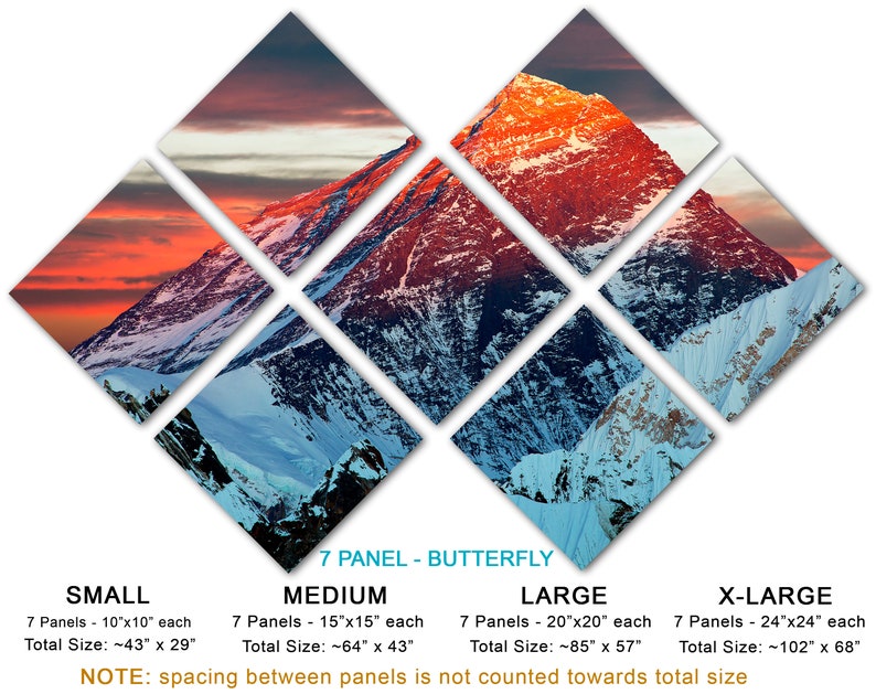 Metal wall art HD aluminum prints home decor wall decor Triptych 3 Panel split Mount Everest Gokyo Ri Wall Art at Sunset Metal Print
