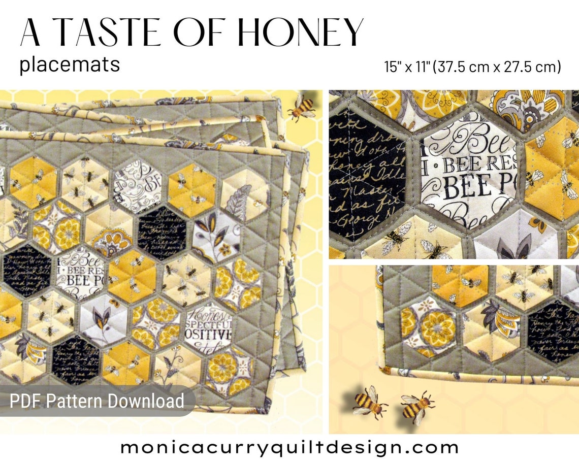 A TASTE OF HONEY Quilted Hexagons Placemat Pattern 15 Etsy