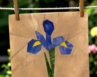 PDF Blue Iris Quilt Block Pattern Foundation Paper Piecing