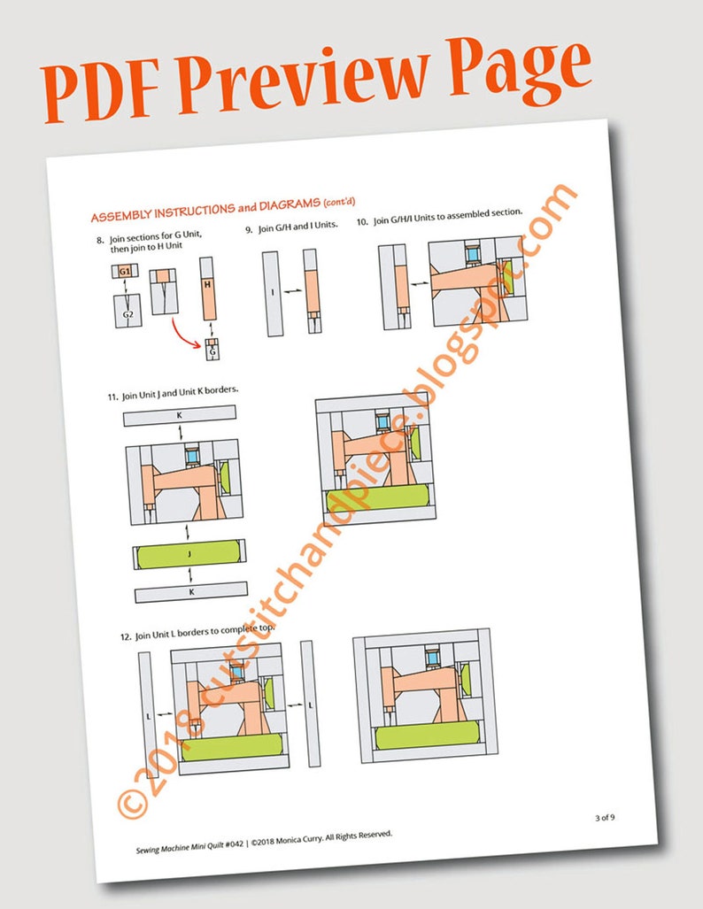 SEWING MACHINE Mini Quilt Pattern 15 x 15 37.5cm x37.5cm