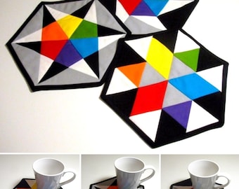 PDF Hexagon Color Wheel Quilted Mug Rug Patterns