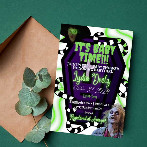 Personalized Beetlejuice Baby Shower Invitation, Printable Event Birthday Party Invite, Gender Reveal, Graduation | DIGITAL DOWNLOAD
