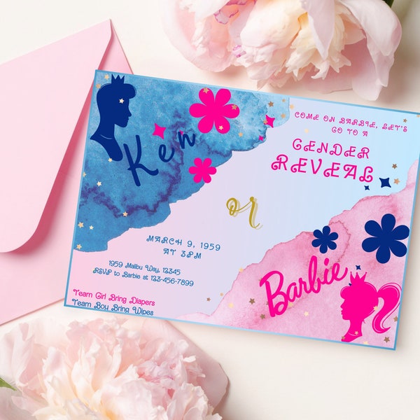 Personalized Barbie or Ken Boy or Girl Gender Reveal Invitation & Voting Card , Printable Event Party Invite | DIGITAL DOWNLOAD