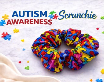 Autism Awareness Scrunchie, Puzzle Piece Hair Tie, Support Autism Gift, Teacher Gift, Autism Mom, Colorful Hair Accessory