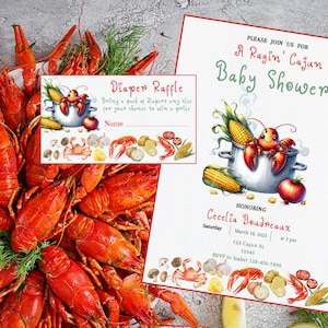 Personalisierte Crawfish Boil Cajun Baby-Dusche-Einladung & Windel-Tombola-Karte, New Orleans Geburtstag, Abschluss-Event-Party | DIGITALER DOWNLOAD
