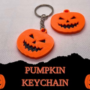 3D Printed Pumpkin Halloween Jack-o'-lantern Keychain with Key Ring