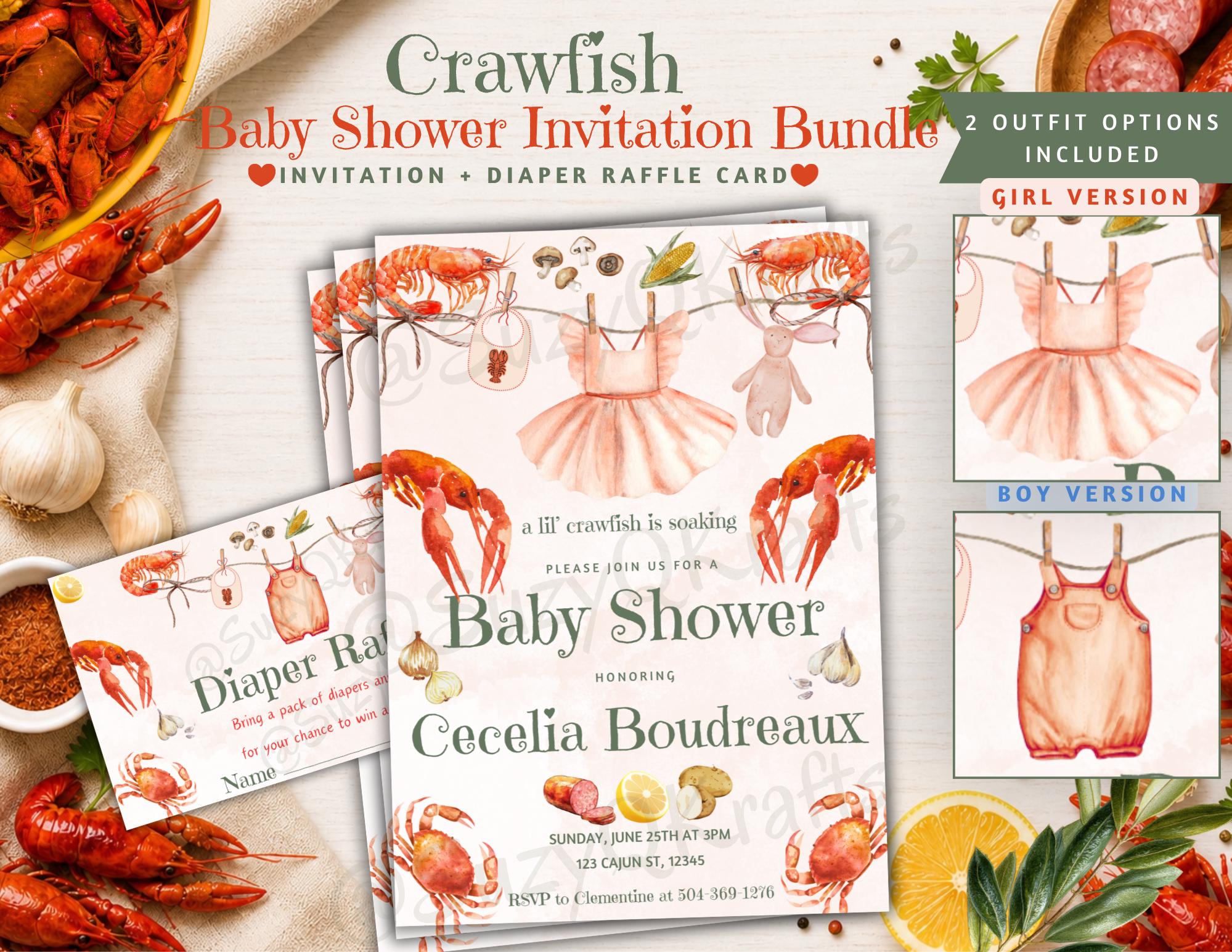 Editable Crawfish Baby Shower Invitation & Diaper Raffle Card Template ...