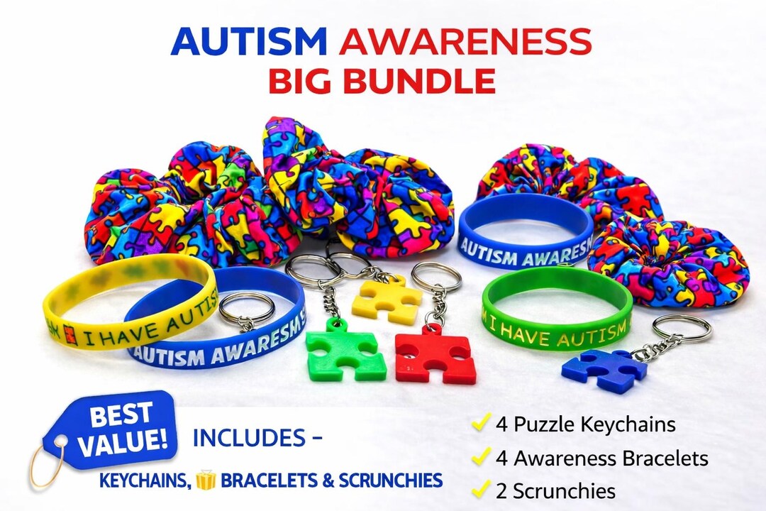 Autism Awareness Bundle | Puzzle Piece Keychain, Bracelet & Scrunchie ...