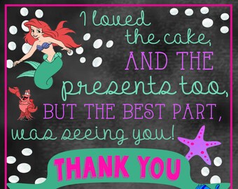 Little Mermaid Thank You Card- WITH OR WITHOUT Photo