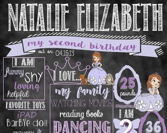 Sofia The First Birthday Stat "Chalkboard"(digital poster)