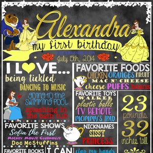 Beauty and the Beast Birthday Stat "Chalkboard"(digital poster)