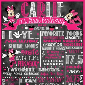 Minnie Mouse Birthday Stat &quot;Chalkboard&quot;(digital poster) ANY COLORS