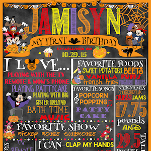 Mickey Mouse Clubhouse Halloween Birthday Stat &quot;Chalkboard&quot; (digital poster) ANY AGE/COLORS