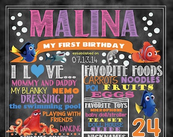 Finding Dory Birthday Stat "Chalkboard"(digital poster) BOY & GIRL versions