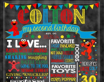 Elmo Birthday Stat "Chalkboard"(digital poster) BOY OR GIRL Colors