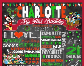 Mickey Mouse Clubhouse Christmas Birthday Stat "Chalkboard" (digital poster) ANY AGE/COLORS