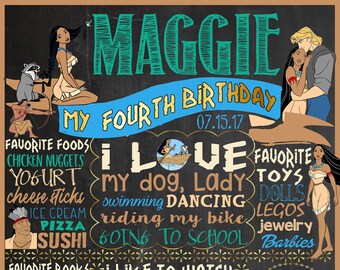 Pocahontas Birthday Stat "Chalkboard"(digital poster)