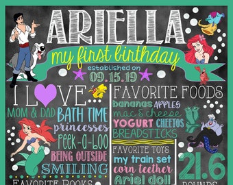Little Mermaid Birthday Stat "Pizarra" (cartel digital) - CUALQUIER COLOR