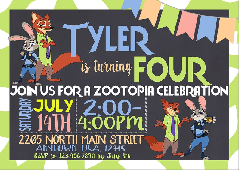 Zootopia Birthday Invitation digital File Etsy