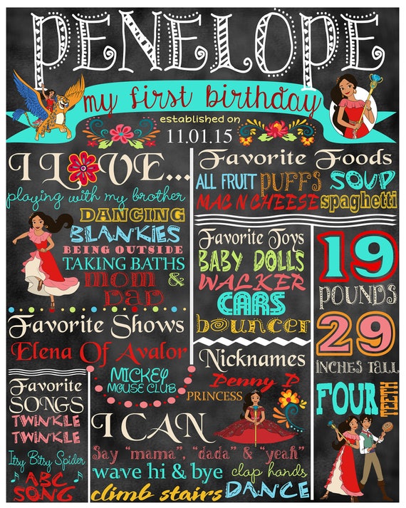 Elena Of Avalor Birthday Stat Chalkboarddigital | Etsy