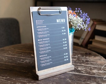 Table Stand Menu Holder, Wooden Menu Board, ClipBoard Menu, Wood Table Top Display, Restaurant Table Tents, Menu Board, Bar Menu, Drink Menu