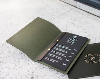 Custom Leather Menu Cover: Restaurant Menu Folder with Logo Debossing