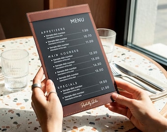 Leather Menu Holder: Custom Sign Holder for Restaurant, Cafe & Bar