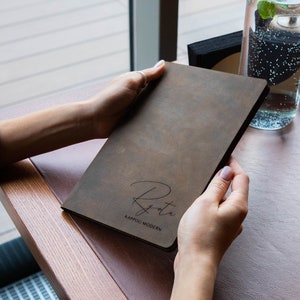 Restaurant Menu Cover: Custom Leather & Cork Menu Holder for Food and Drink