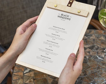 Custom Wood Menu Holder: Personalized Restaurant Display with Metal Ring